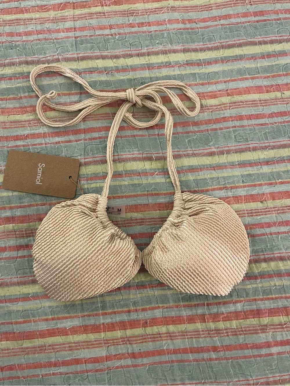 NWT Beige/Gold Ruched Bikini Top